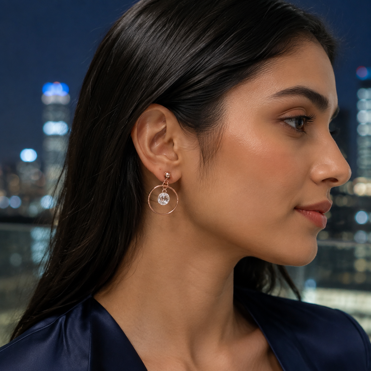 Rose Gold Circular Crystal Drop Earrings