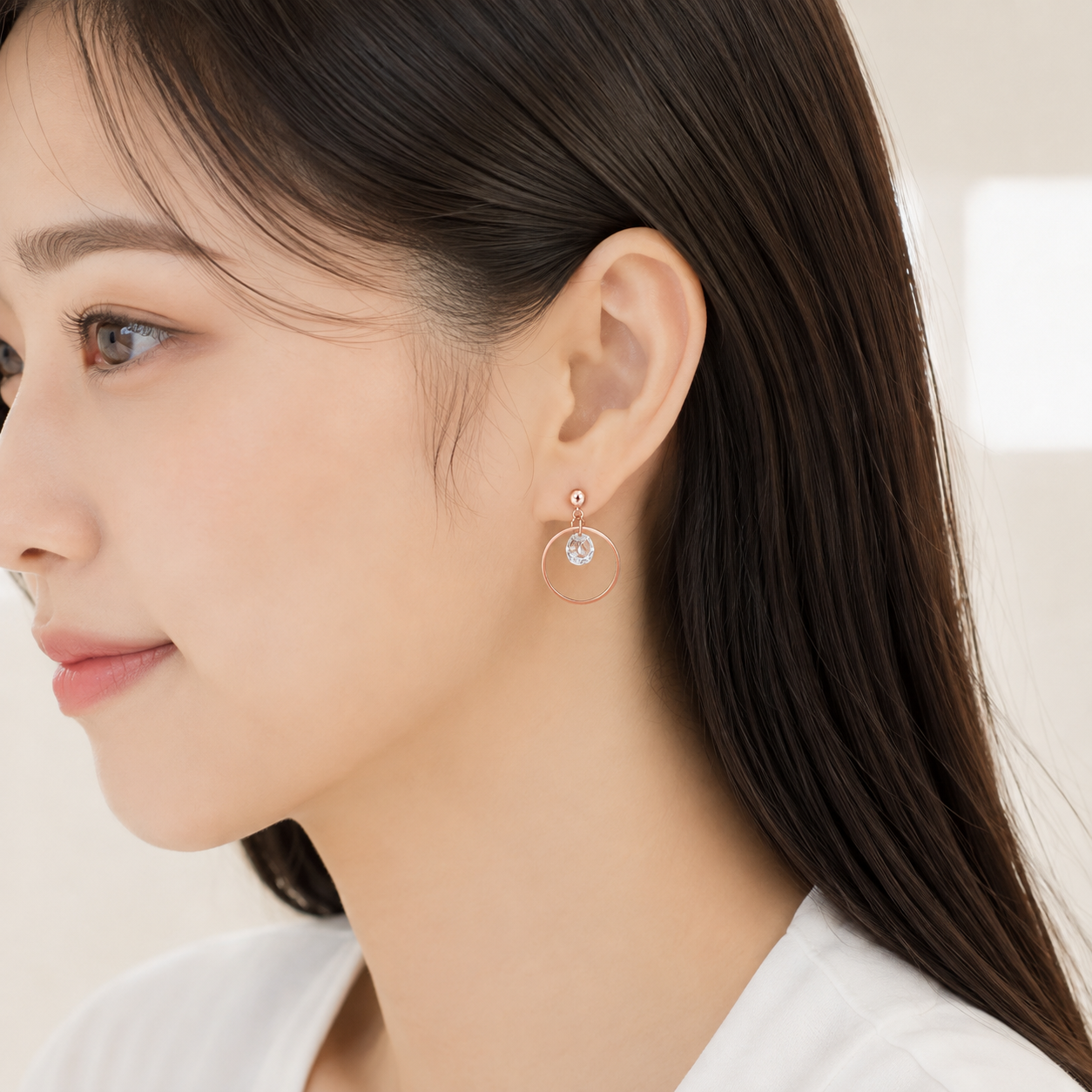 Rose Gold Circular Crystal Drop Earrings