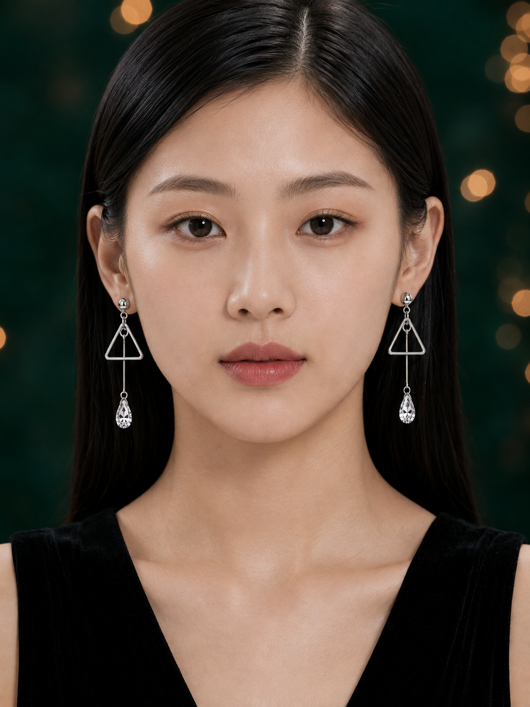 Rose Gold Triangle Crystal Drop Earrings