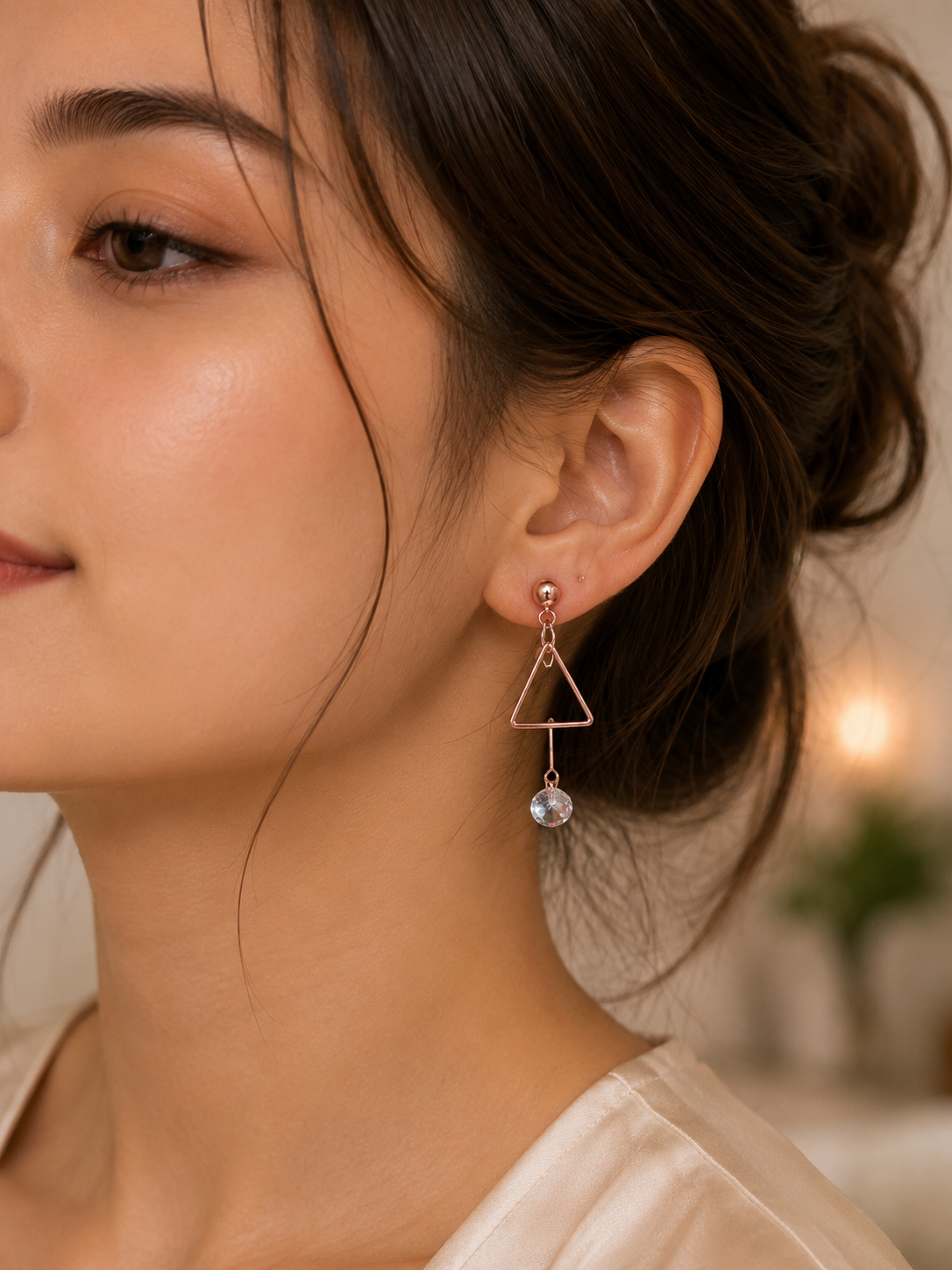 Gold Geometric Triangle Crystal Drop Earrings