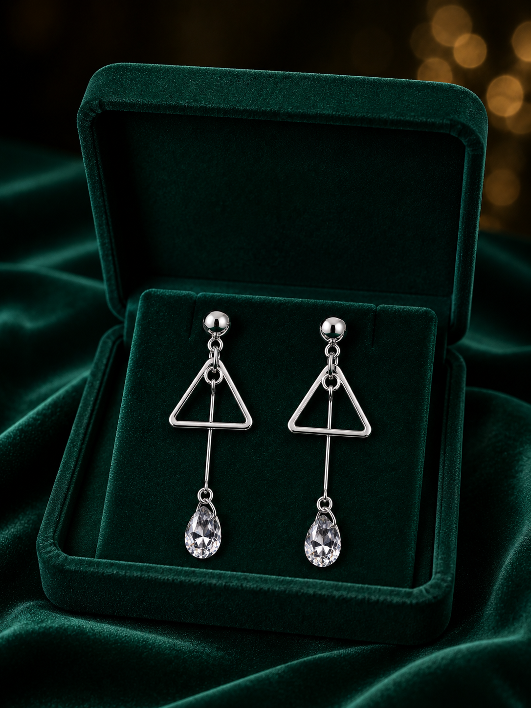 Rose Gold Triangle Crystal Drop Earrings