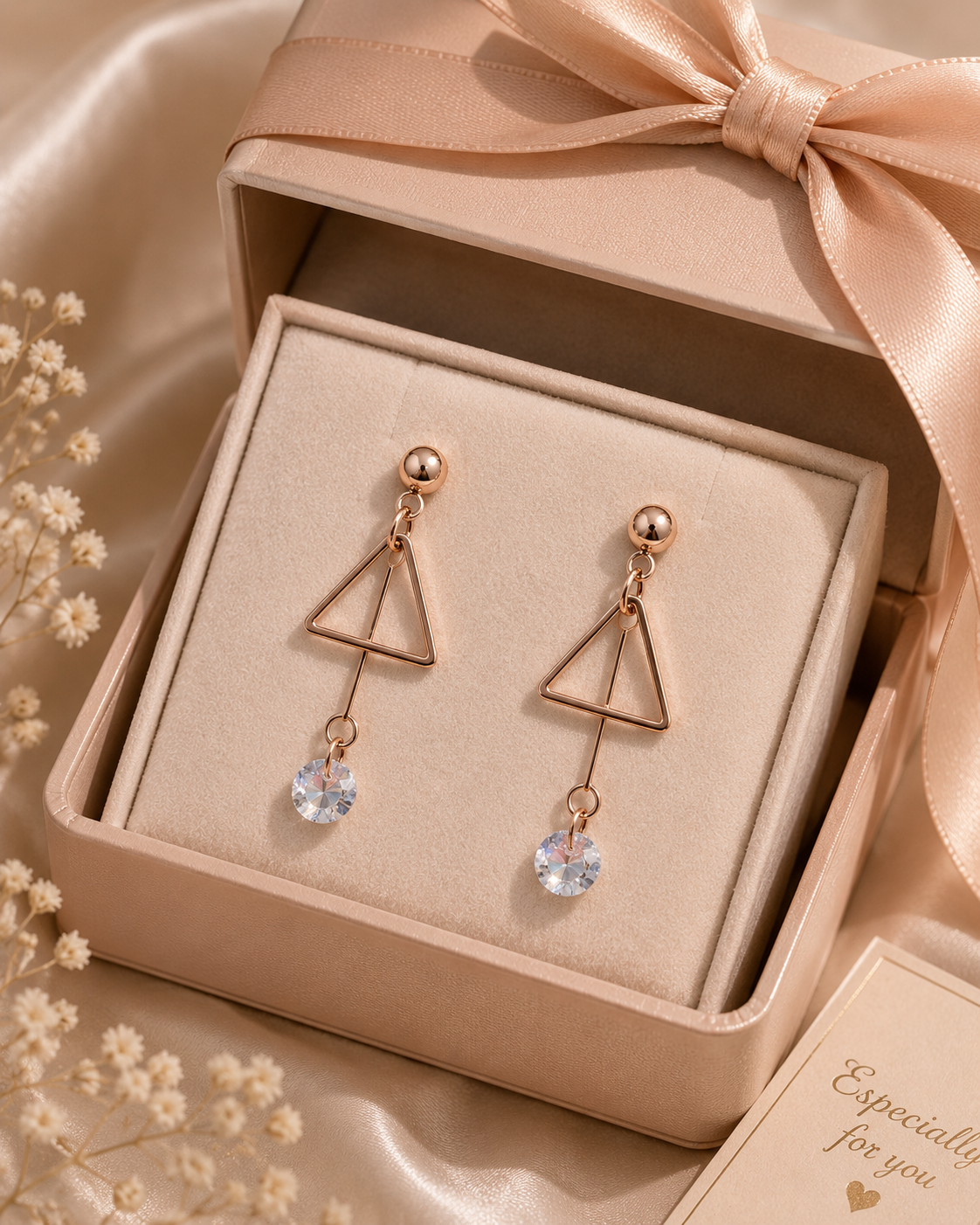 Gold Geometric Triangle Crystal Drop Earrings