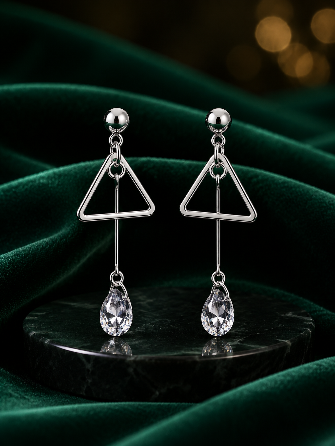 Rose Gold Triangle Crystal Drop Earrings