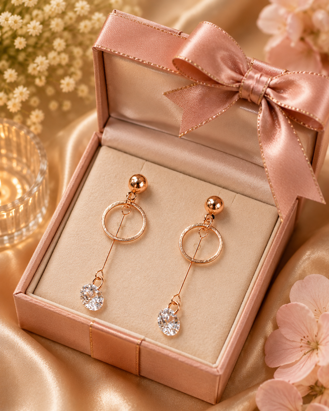 Rose Gold Crystal Circle Drop Earrings