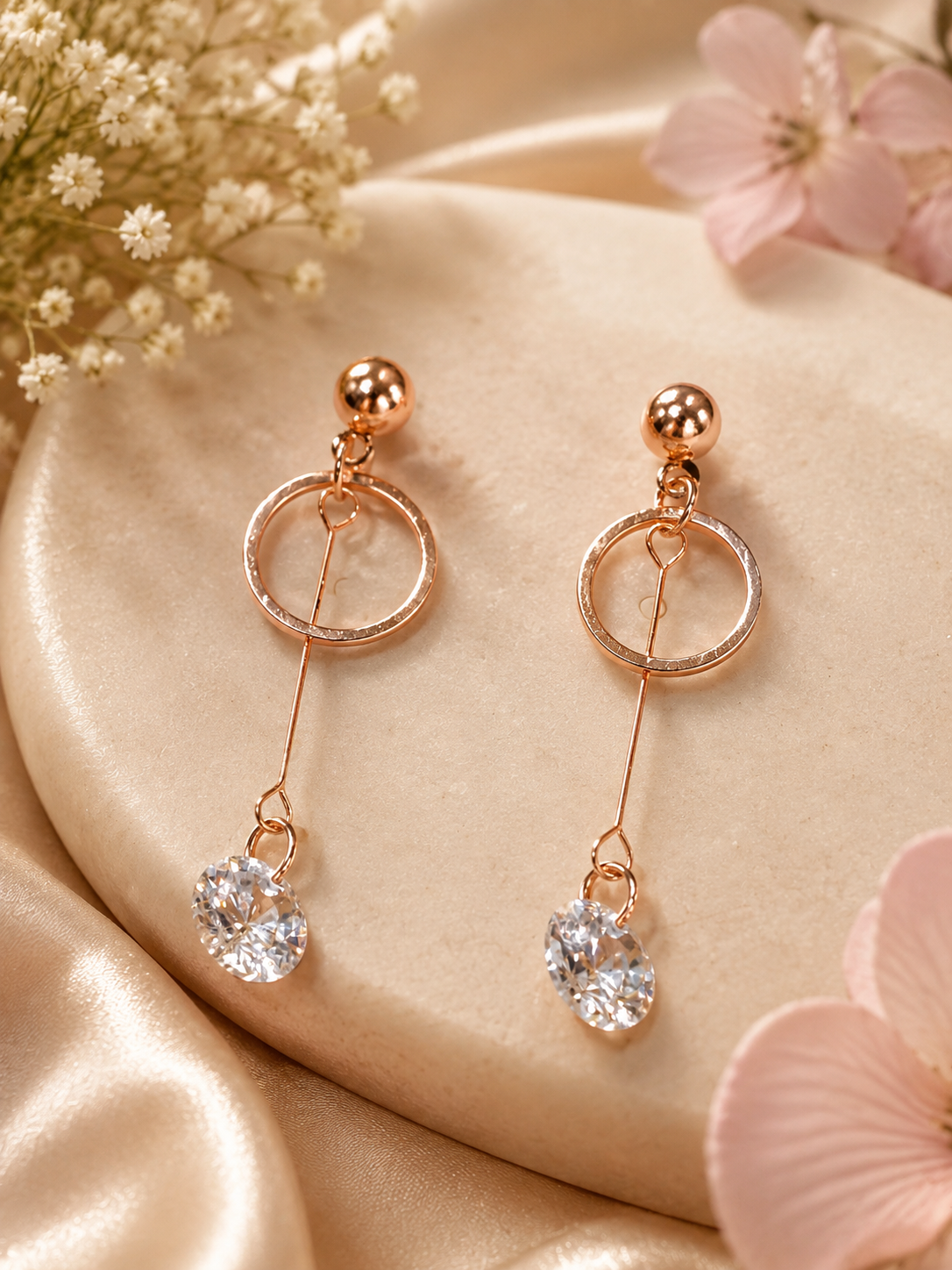 Rose Gold Crystal Circle Drop Earrings