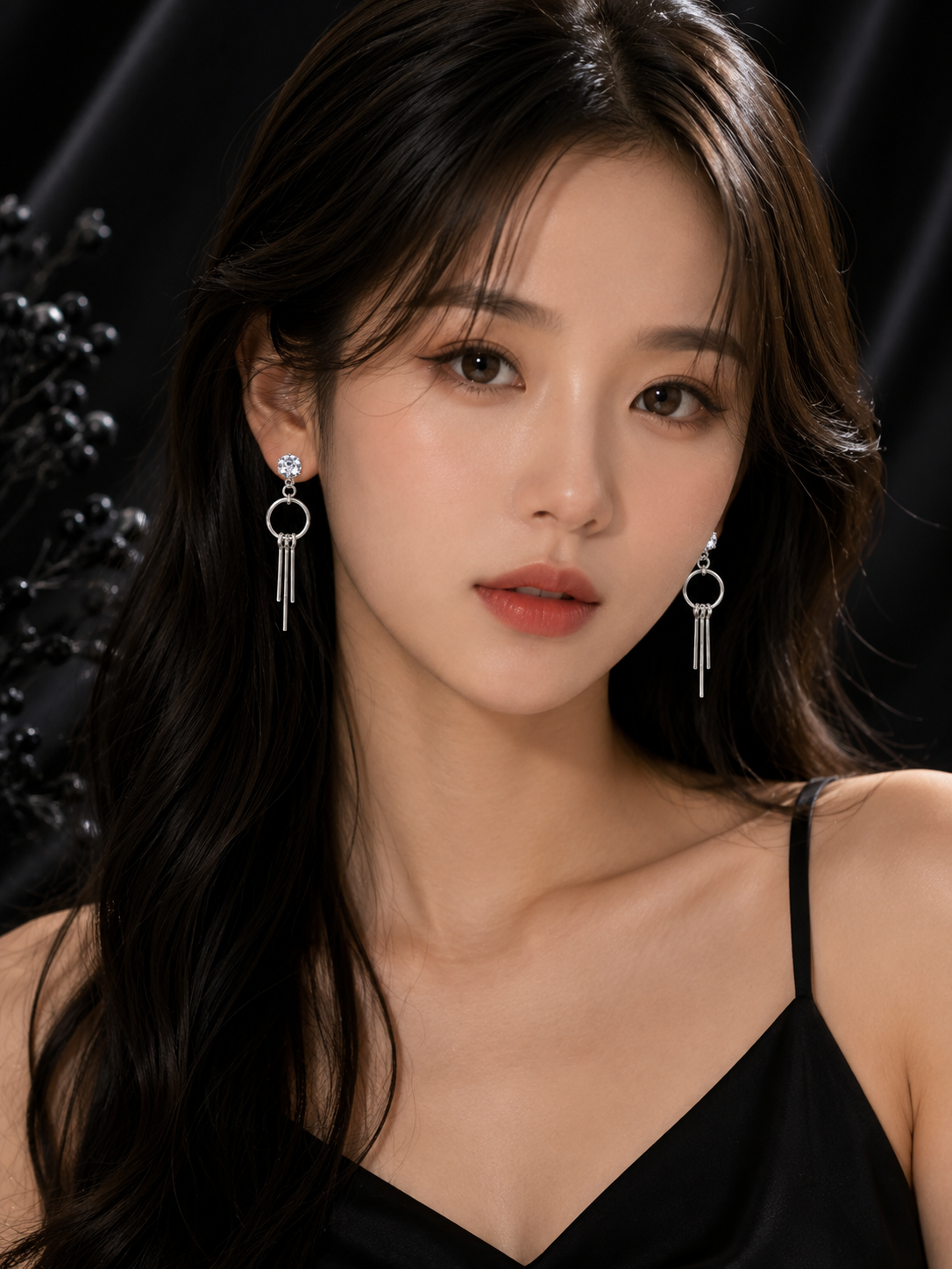 Silver Crystal Circle Drop Earrings