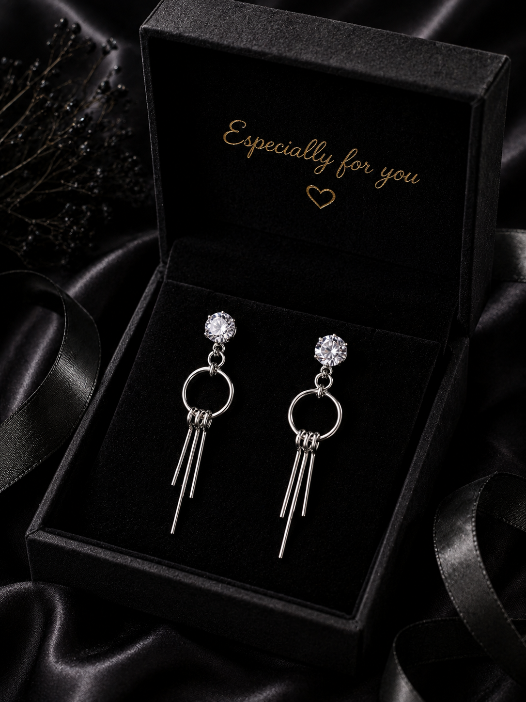 Silver Crystal Circle Drop Earrings