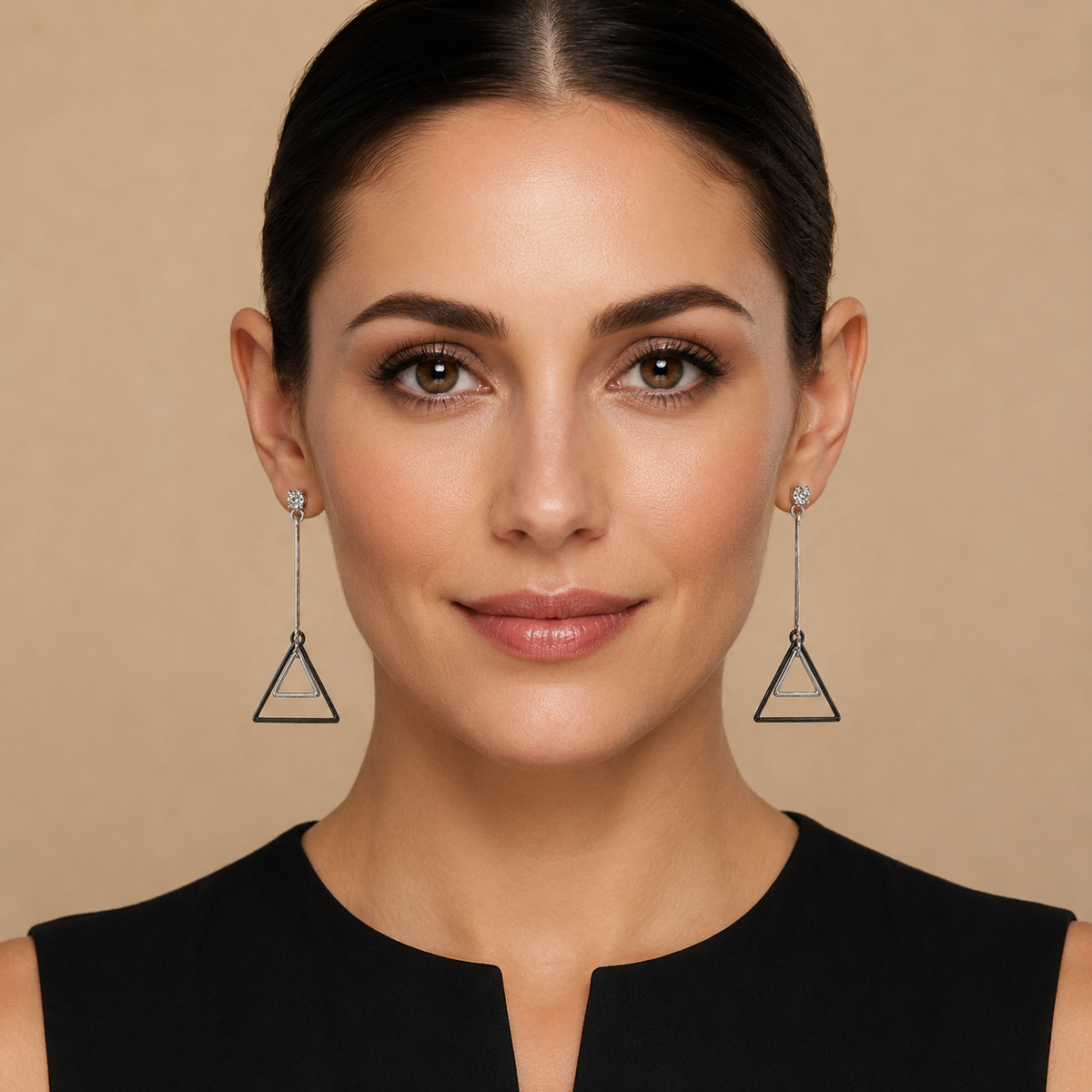 Silver Triangle Crystal Drop Earrings