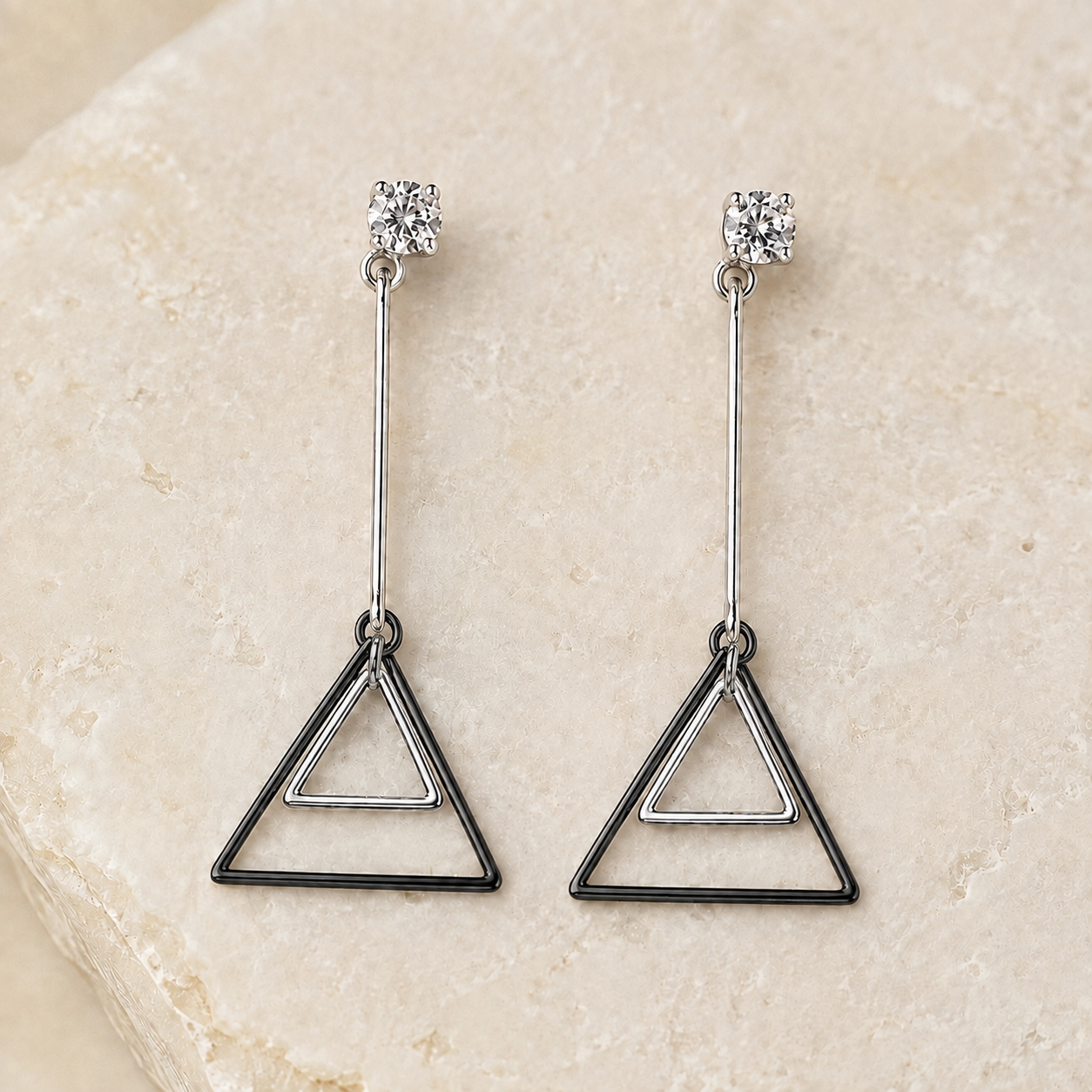 Silver Triangle Crystal Drop Earrings