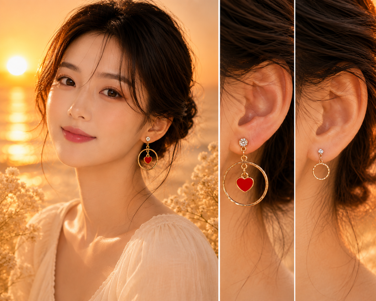 Gold Heart Circle Mismatched Earrings