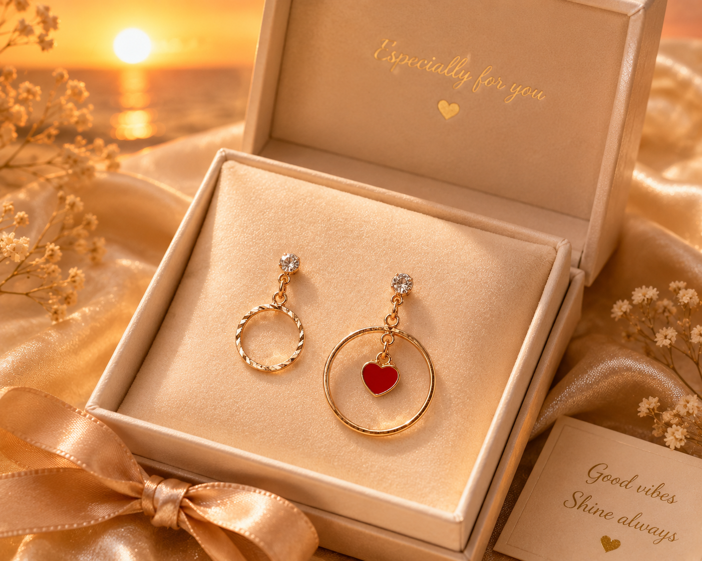 Gold Heart Circle Mismatched Earrings