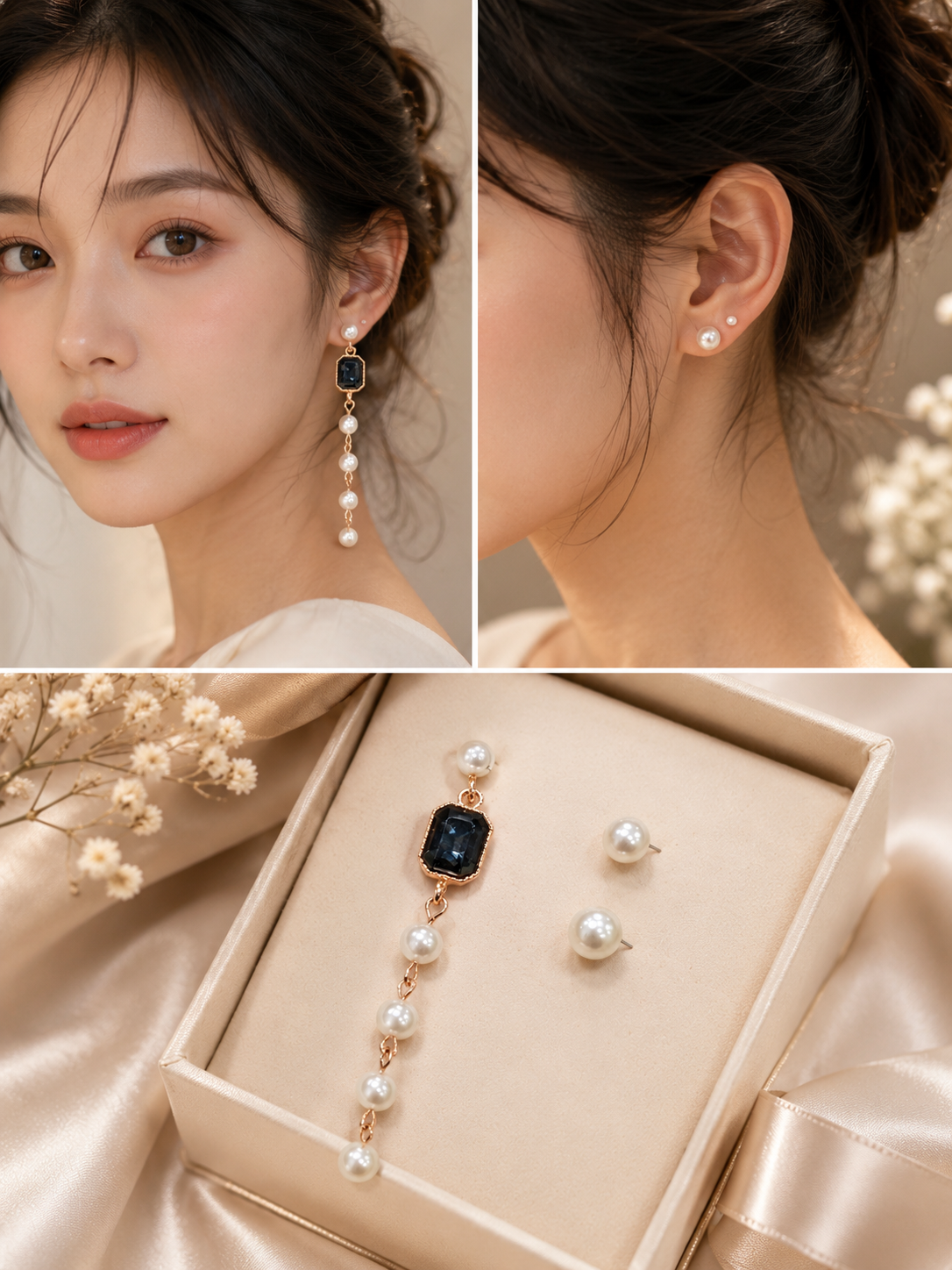 Black Stone & Pearl Mismatched Earrings