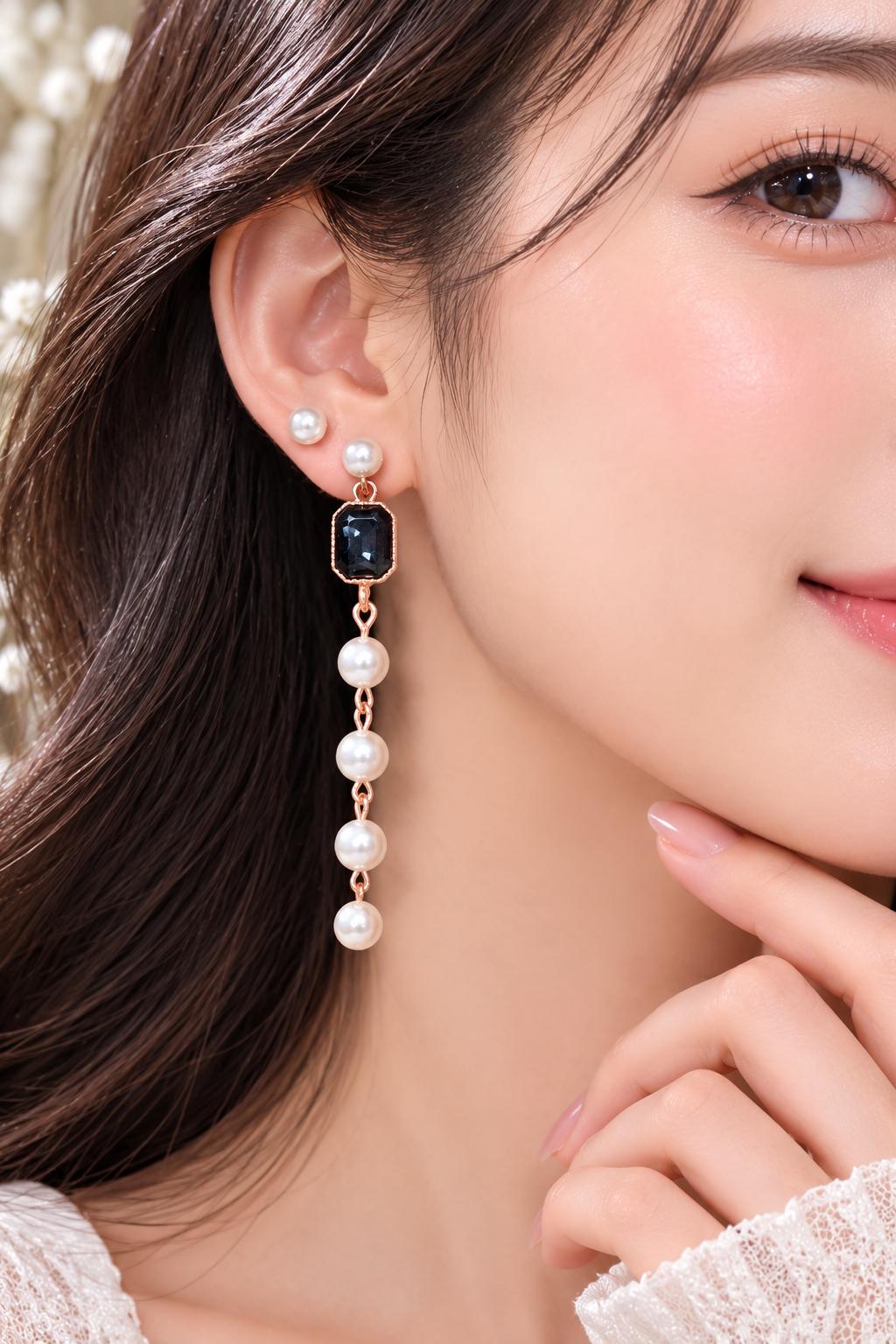 Black Stone & Pearl Mismatched Earrings