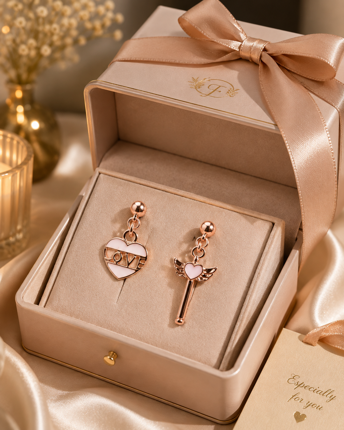 Pink Love Heart Mismatched Earrings