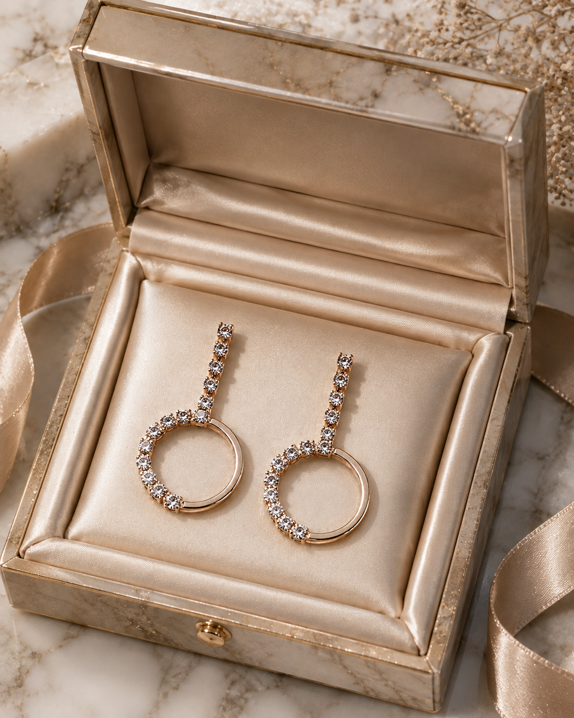 Rose Gold Crystal Circle Drop Earrings