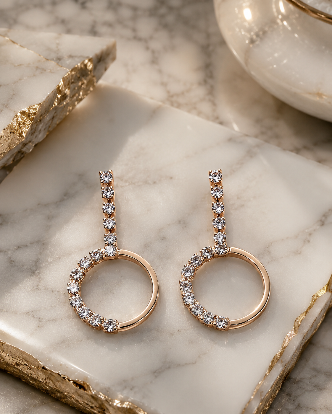 Rose Gold Crystal Circle Drop Earrings