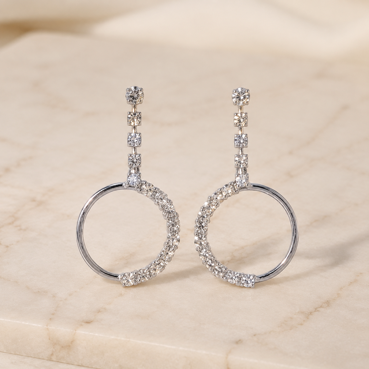 Silver Crystal Circle Earrings