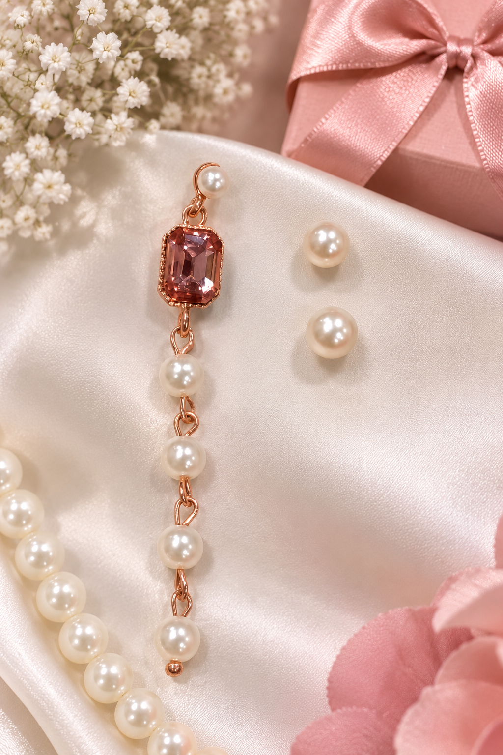 Pearl & Pink Crystal Drop Earrings