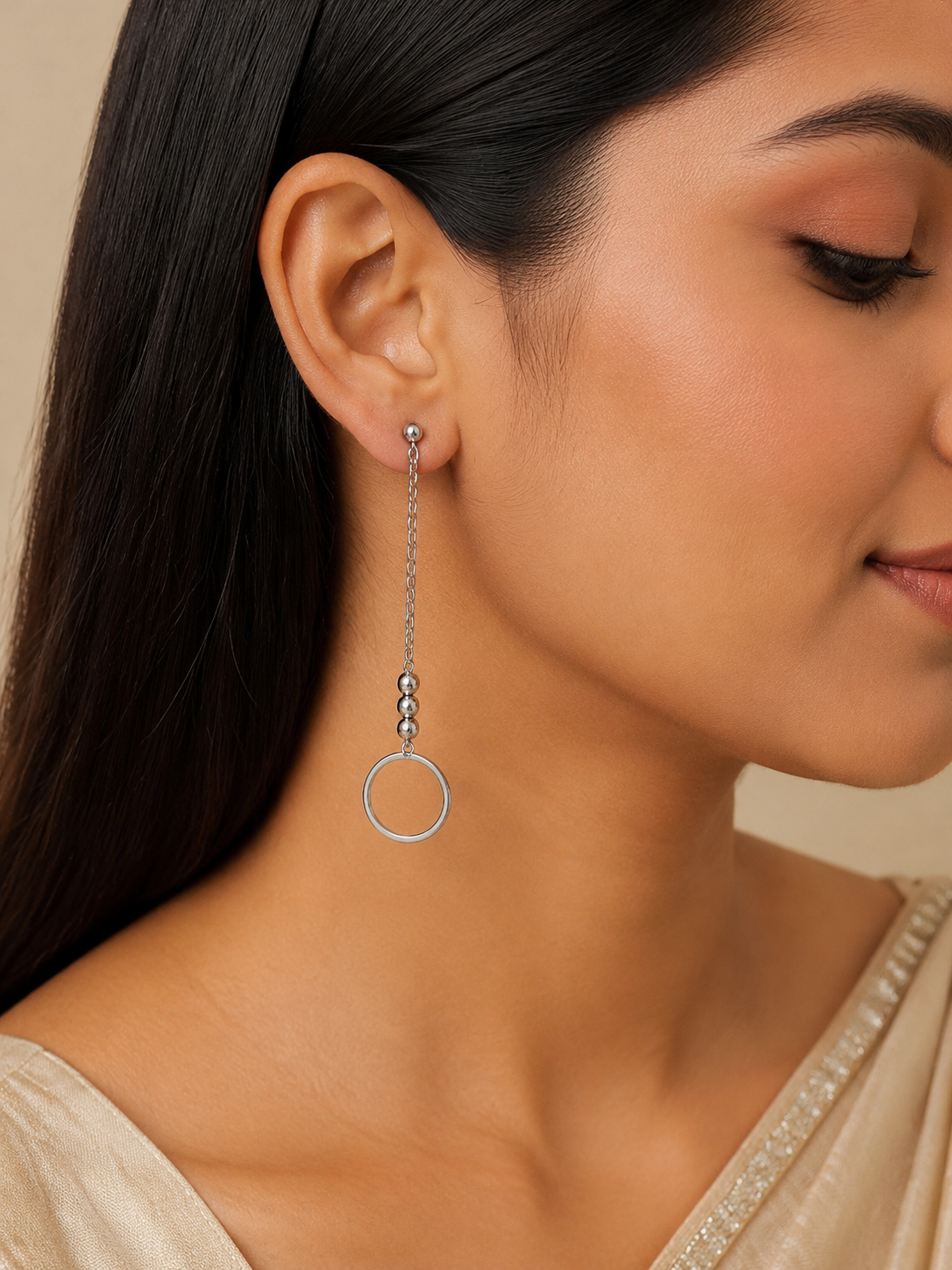 Silver Circle Drop Earrings