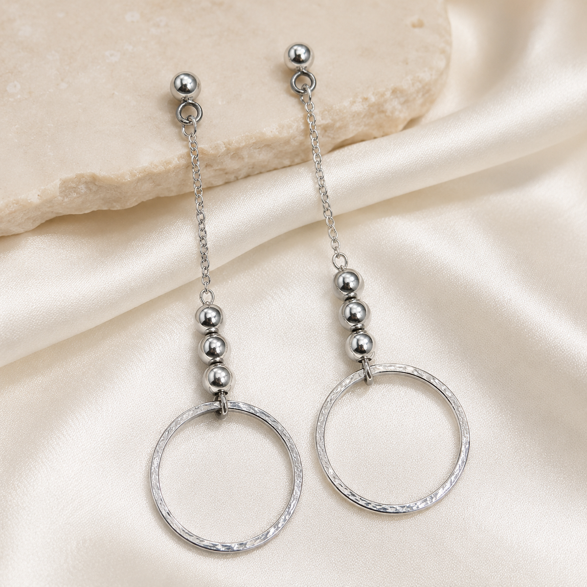 Silver Circle Drop Earrings
