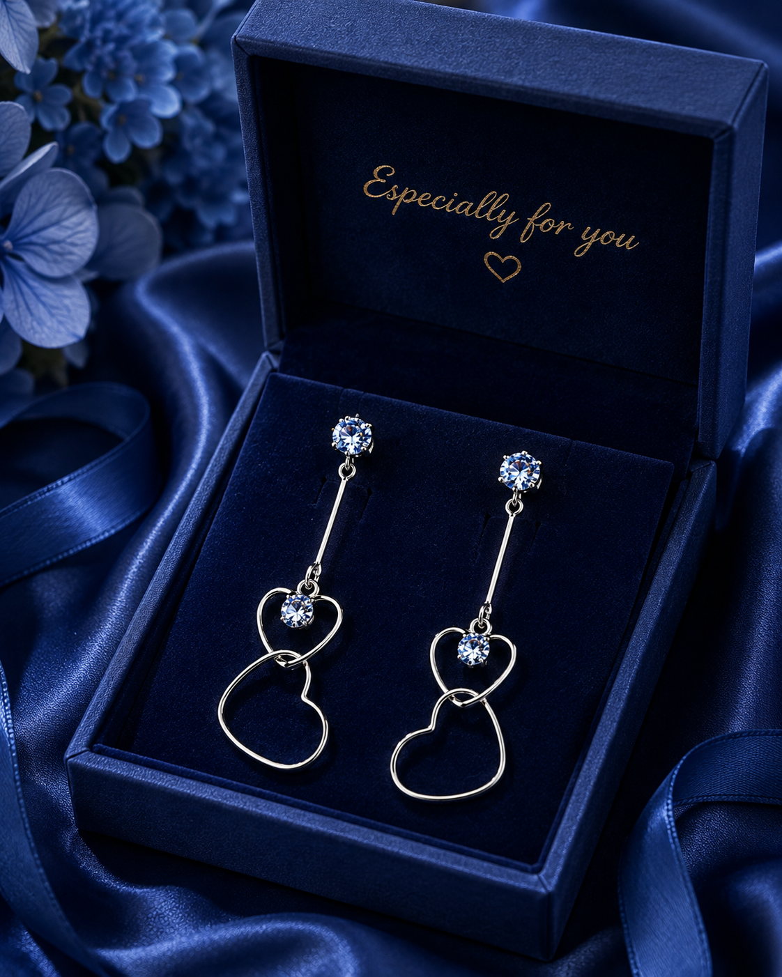 Silver Heart Drop Earrings