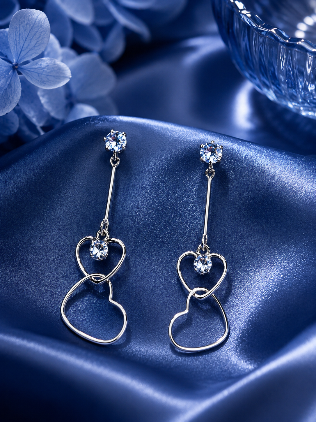 Silver Heart Drop Earrings