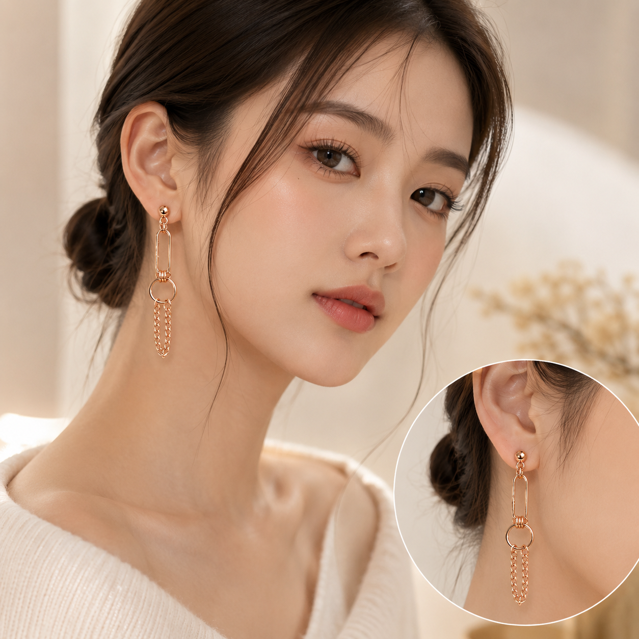 Rose Gold Chain Drop Earrings