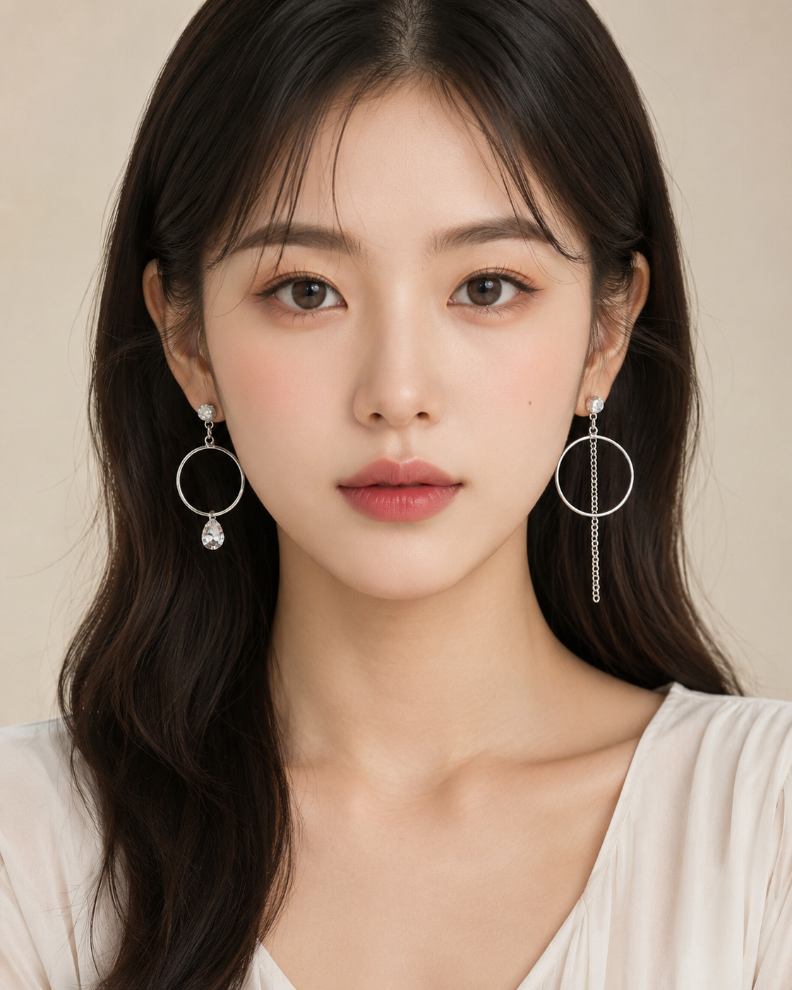 Mismatched Circle Drop Earrings