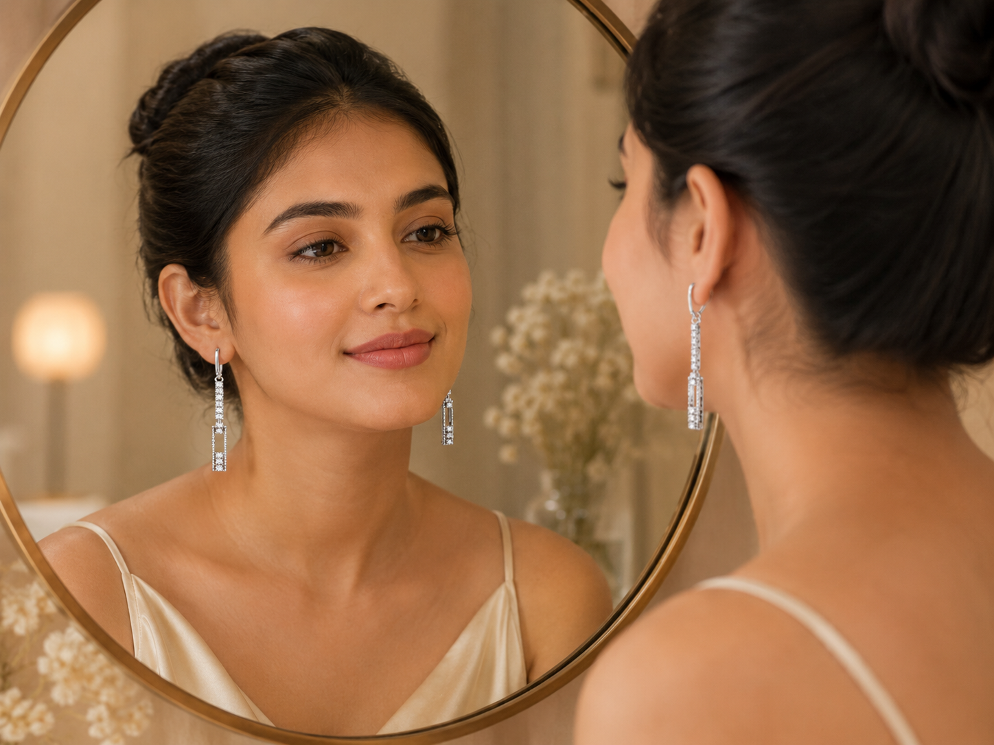 Sparkling Silver Rhinestone Drop Earrings
