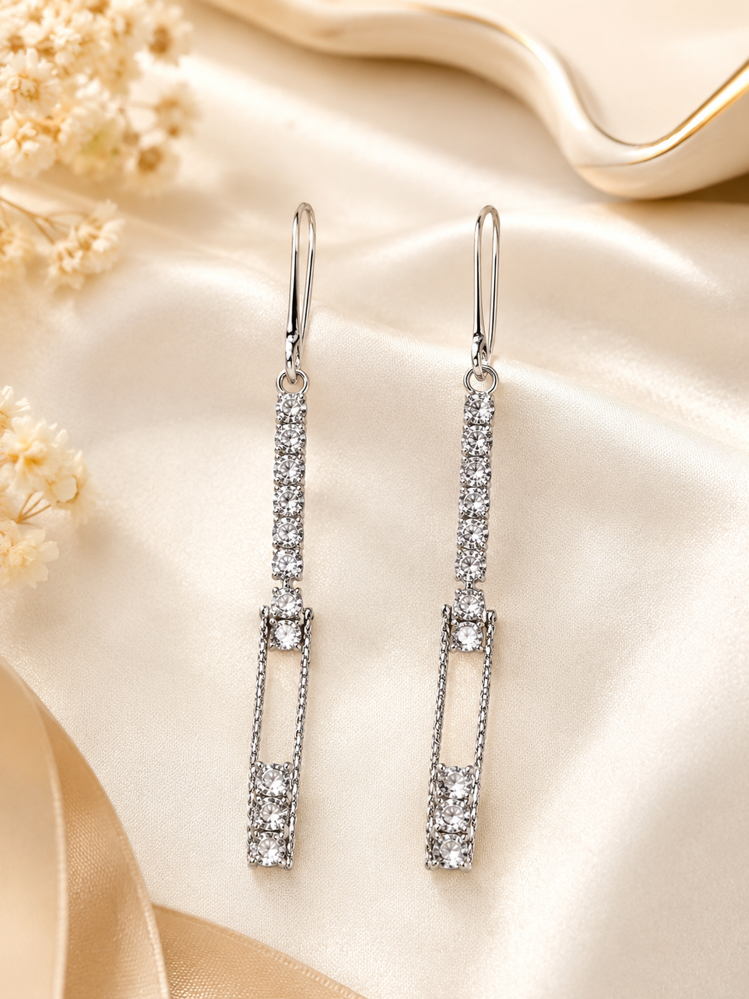 Sparkling Silver Rhinestone Drop Earrings