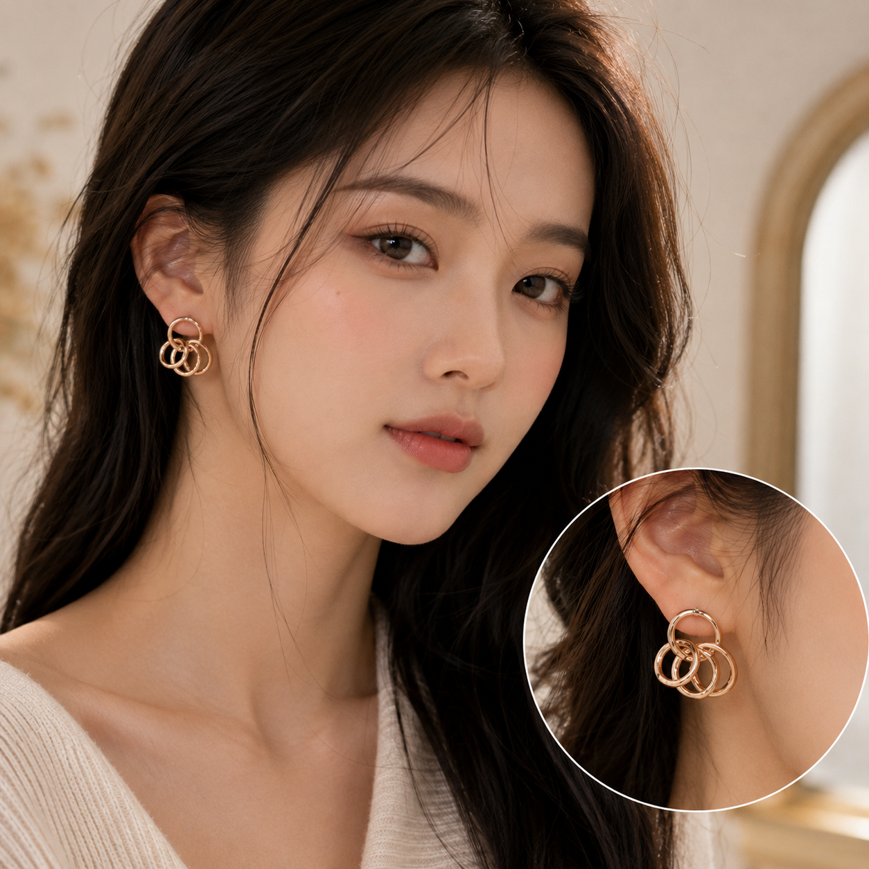 Rose Gold Interlocking Circle Earrings
