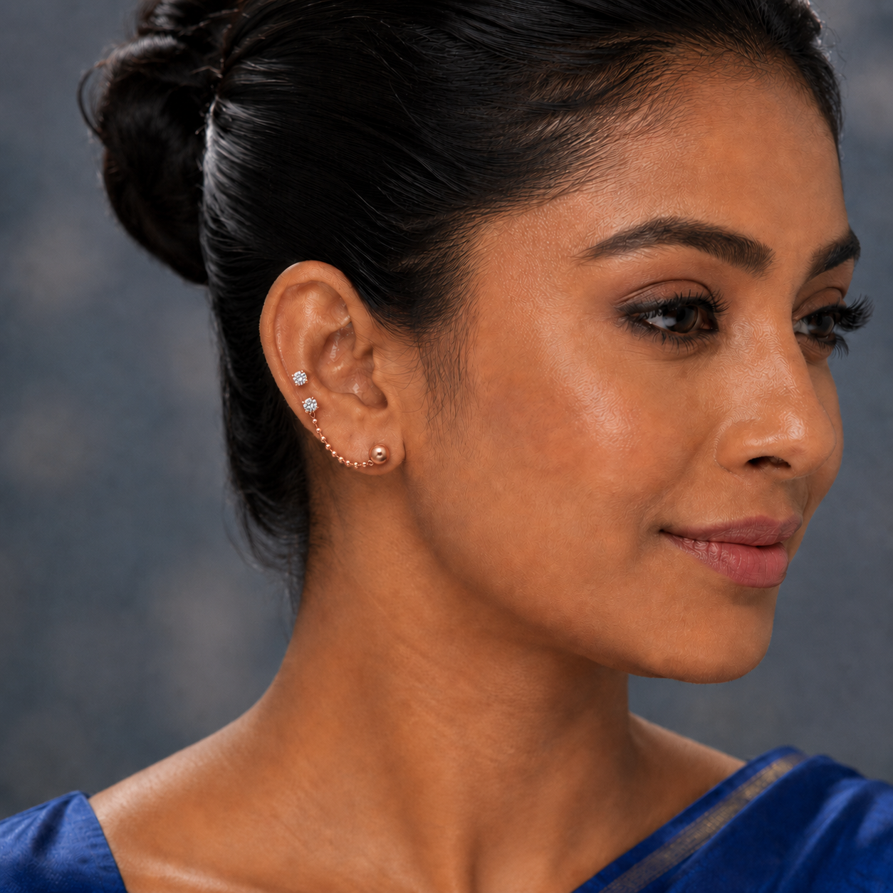 Rose Gold Crystal Chain Mismatched Earrings