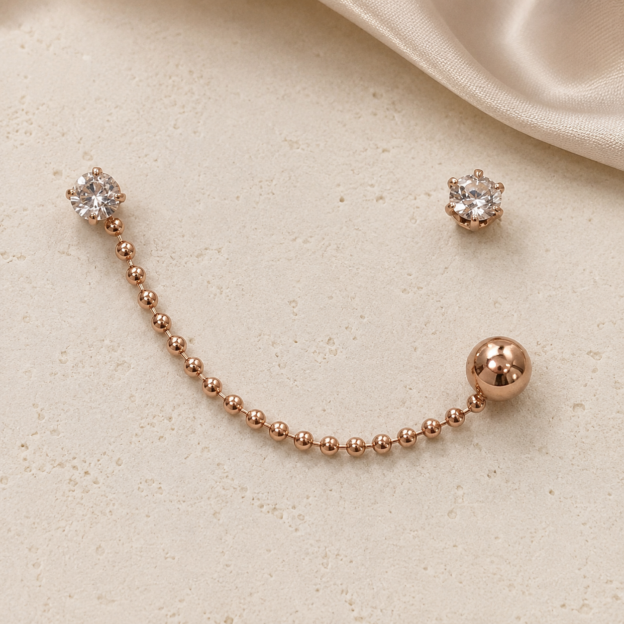 Rose Gold Crystal Chain Mismatched Earrings