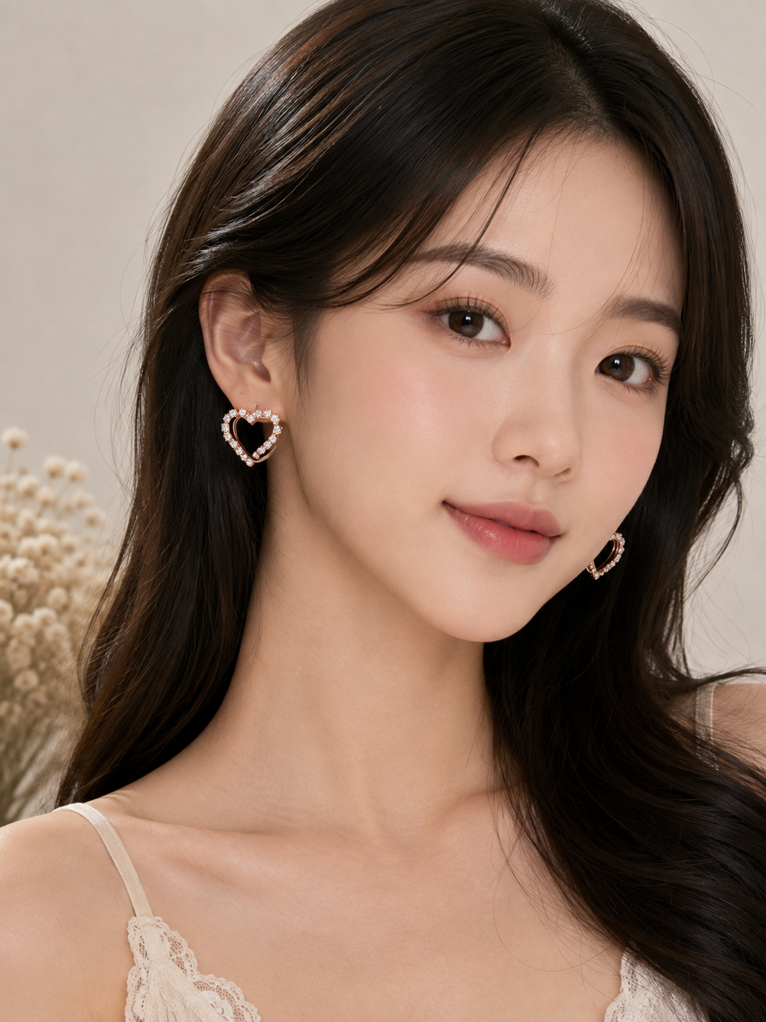 Heart-Shaped Crystal Stud Earrings