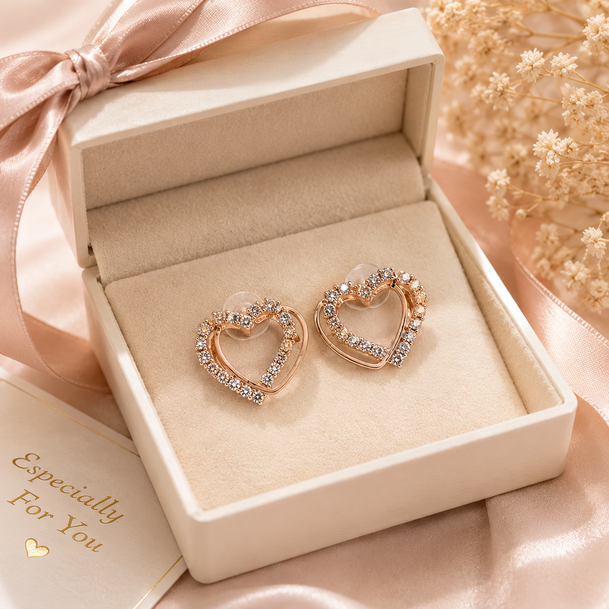 Heart-Shaped Crystal Stud Earrings