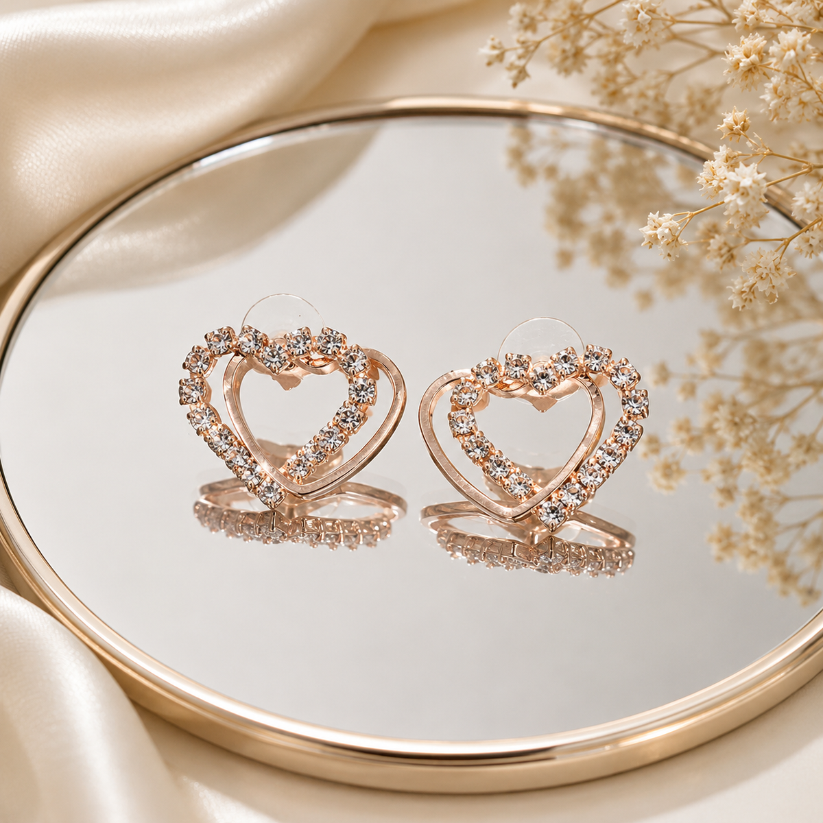 Heart-Shaped Crystal Stud Earrings