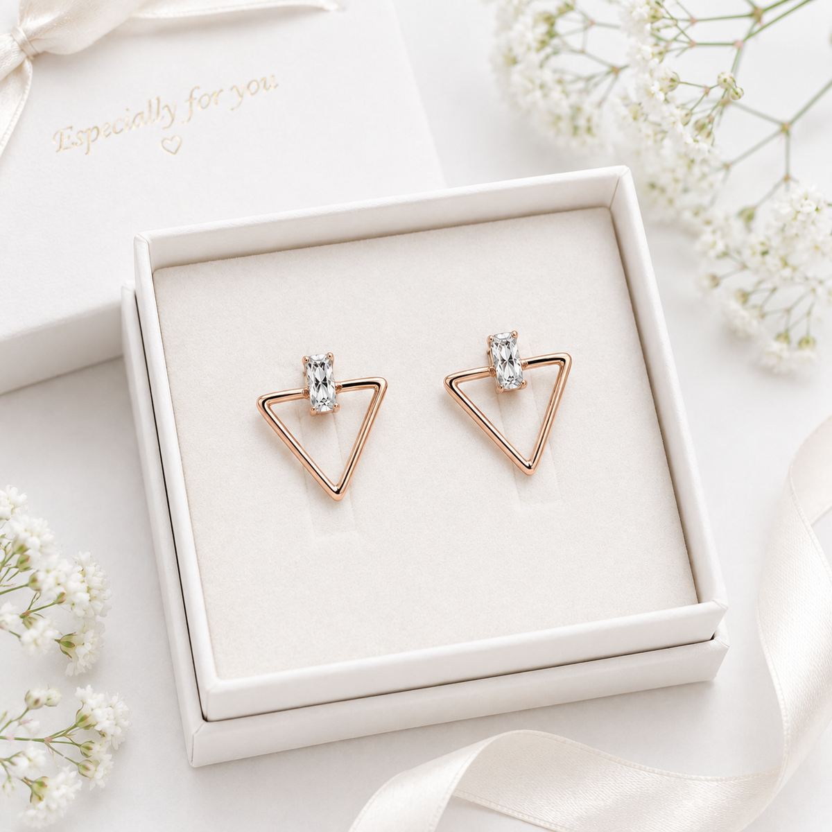 Rose Gold Triangle Crystal Stud Earrings