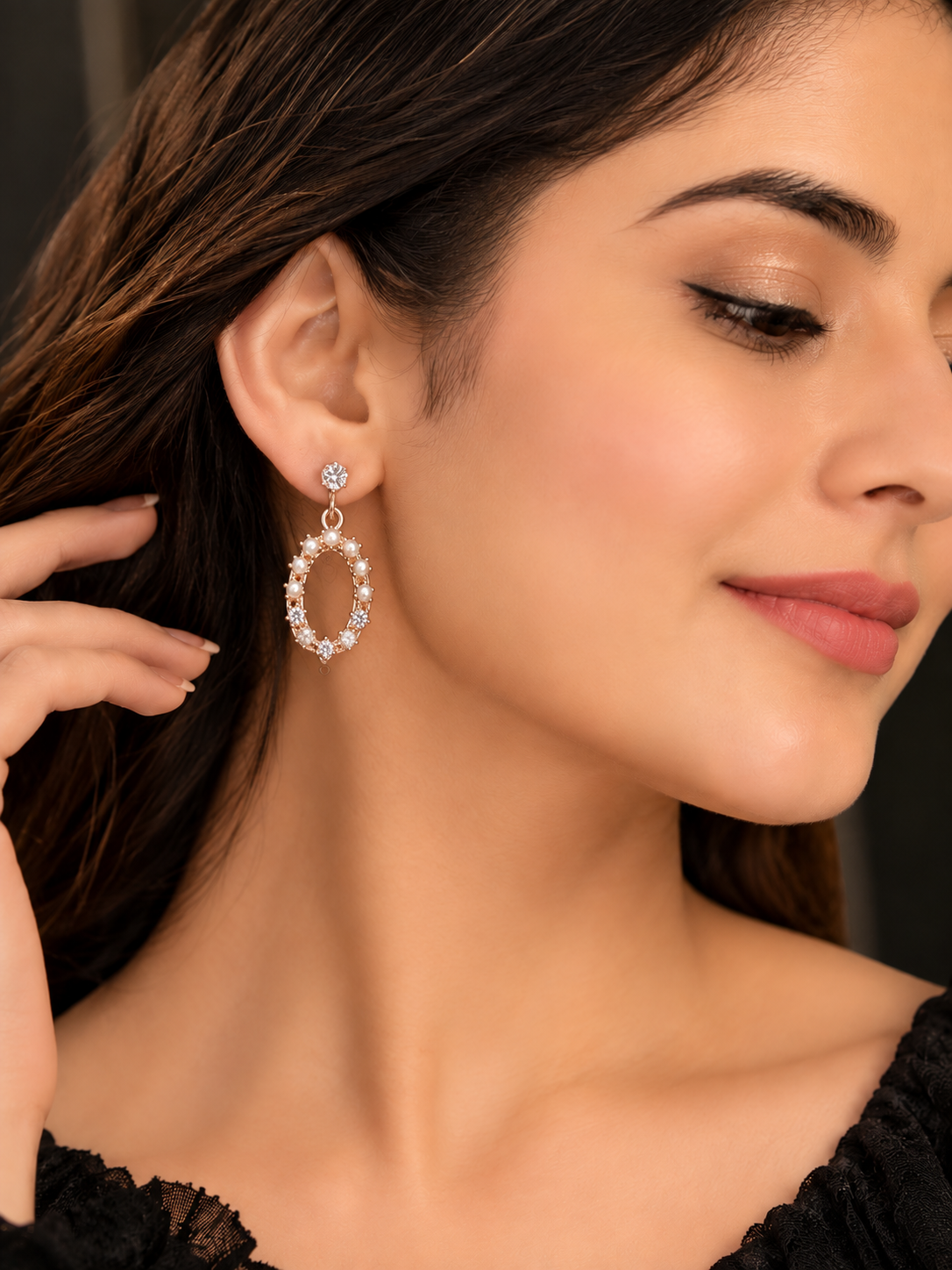 Rose Gold Pearl & Crystal Mismatched Drop Earrings