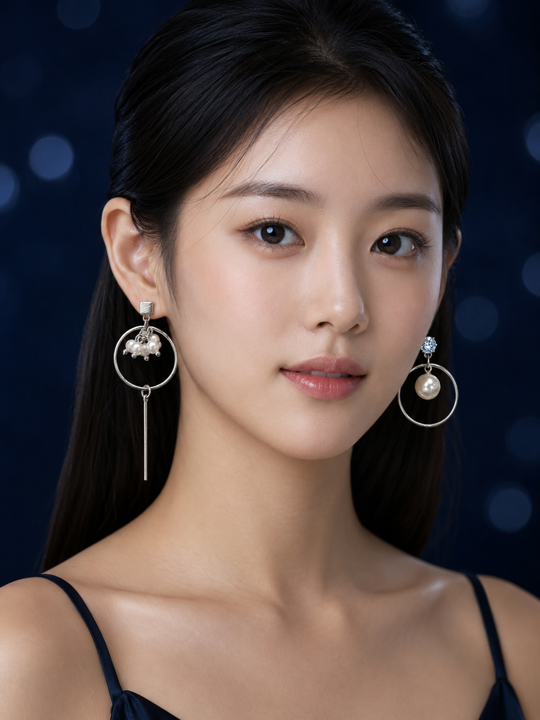 Silver-Tone Mismatched Pearl Hoop Drop Earrings