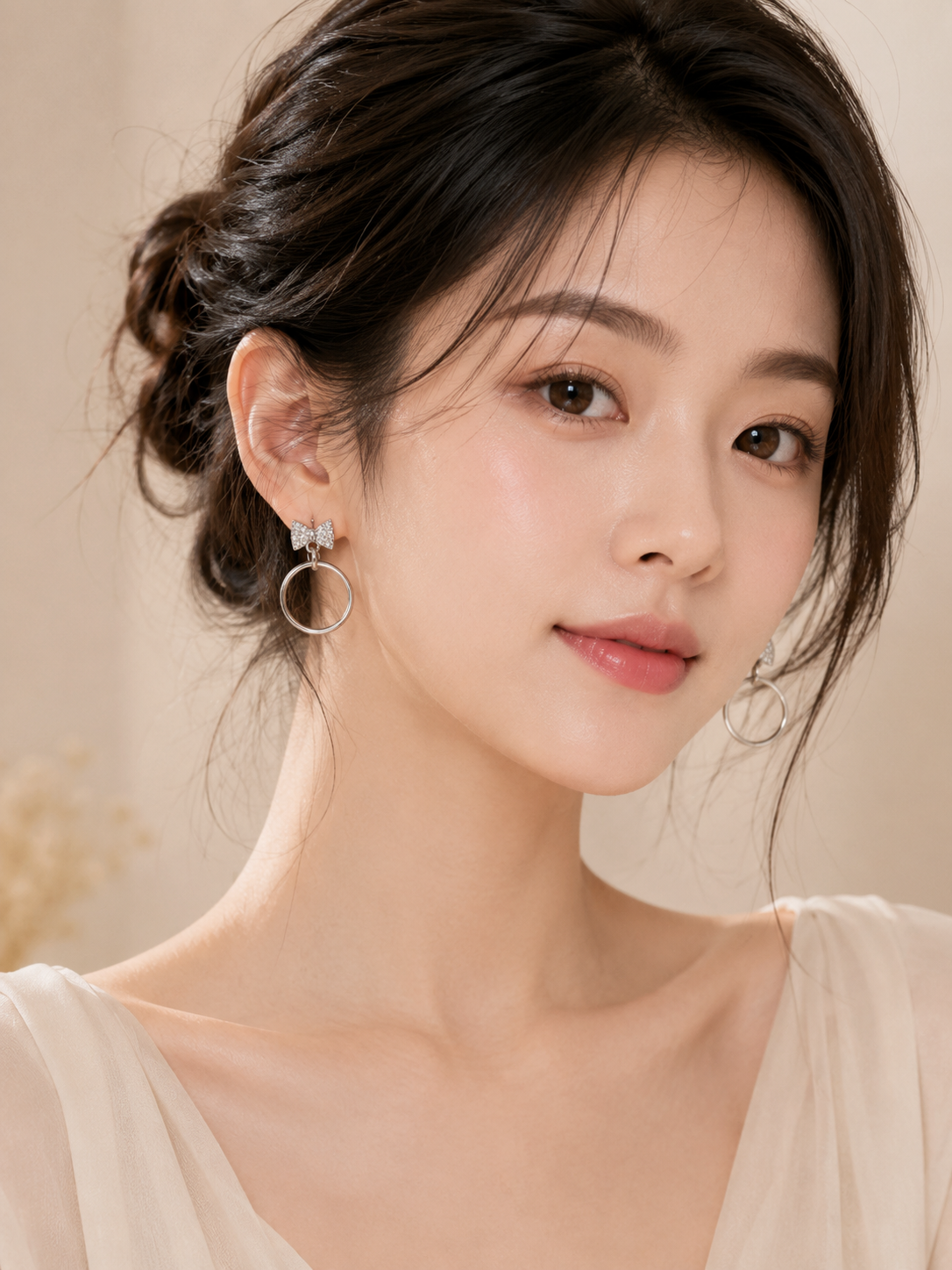 Silver-Tone Bow & Hoop Crystal Drop Earrings