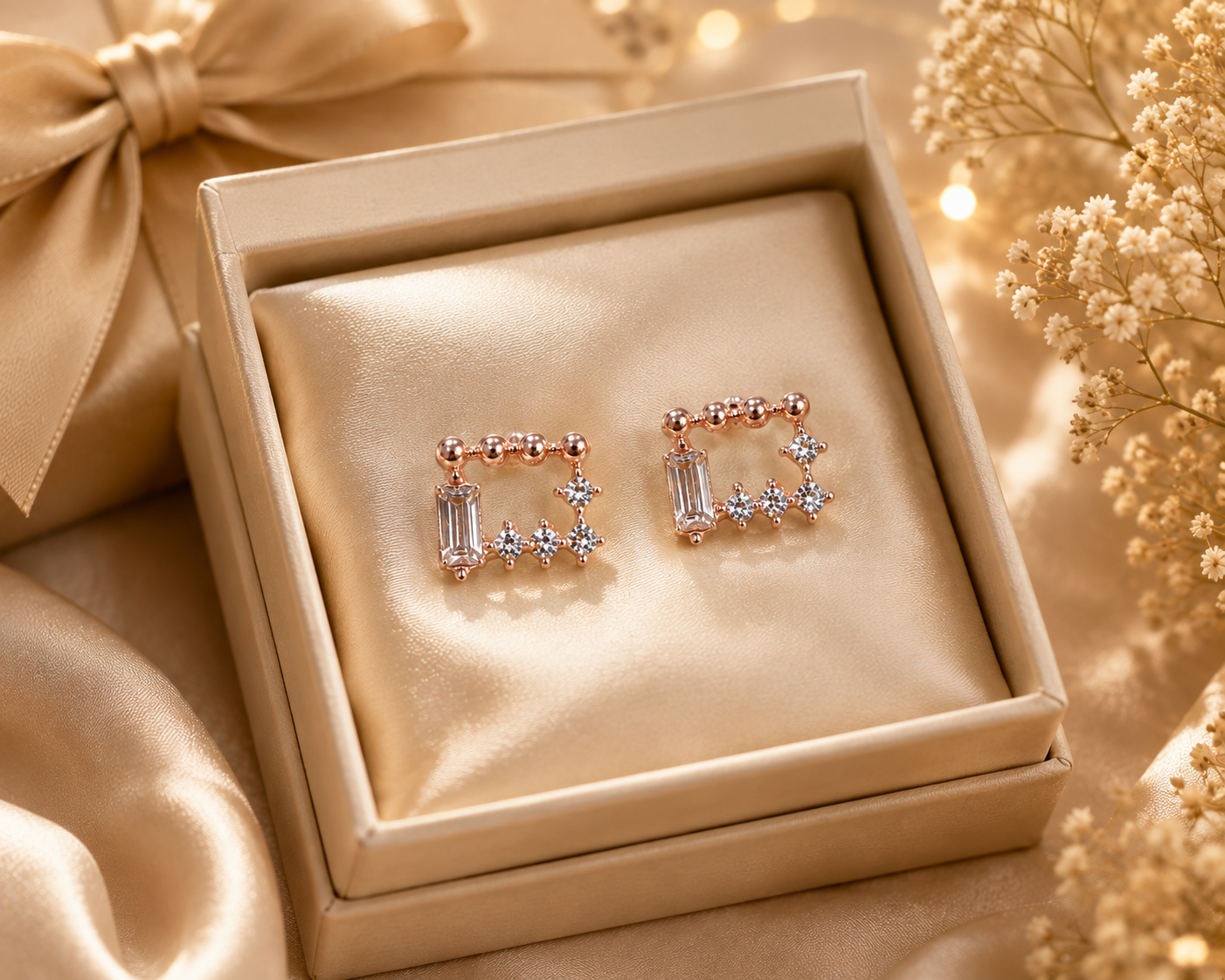 Rose Gold Geometric Crystal Stud Earrings