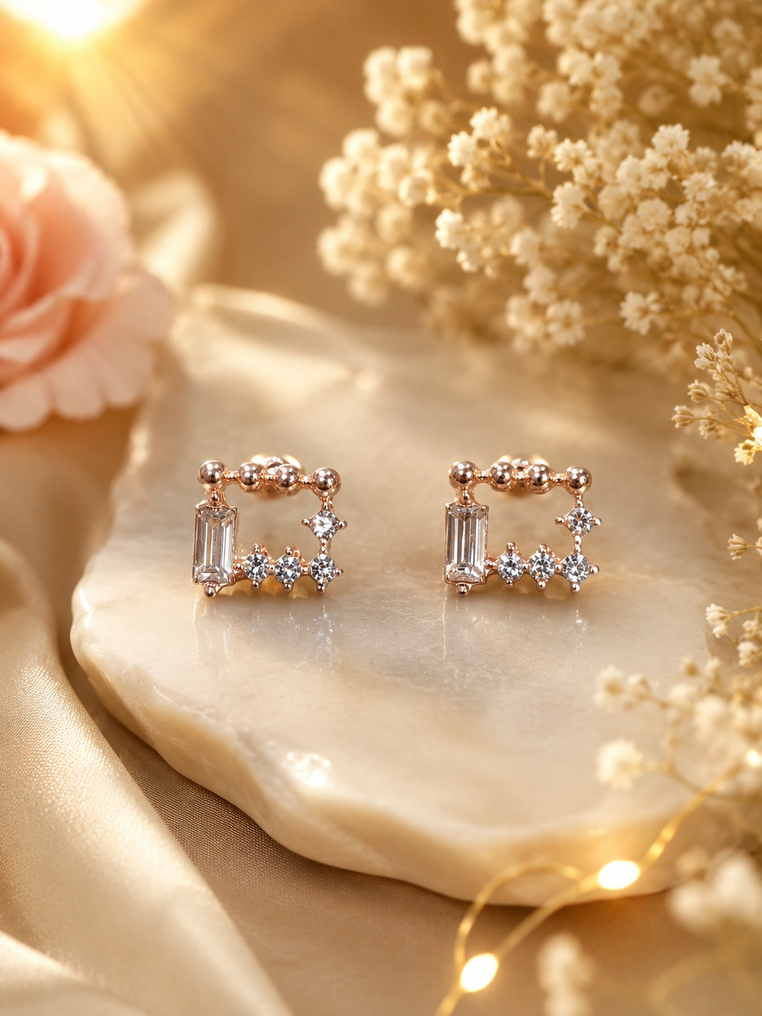 Rose Gold Geometric Crystal Stud Earrings
