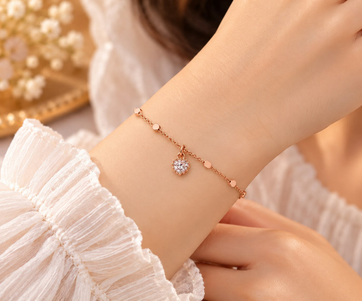 Rose Gold Round Crystal Charm Bracelet