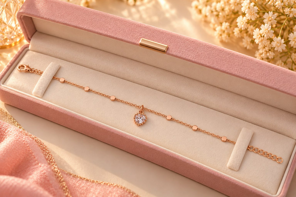 Rose Gold Round Crystal Charm Bracelet