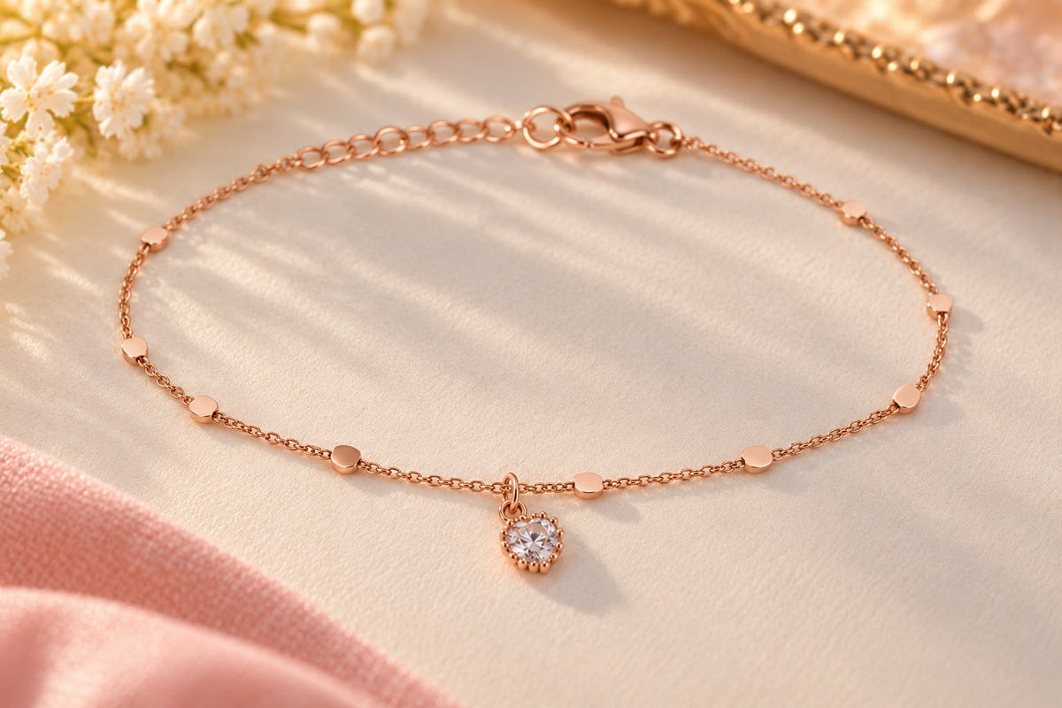 Rose Gold Round Crystal Charm Bracelet