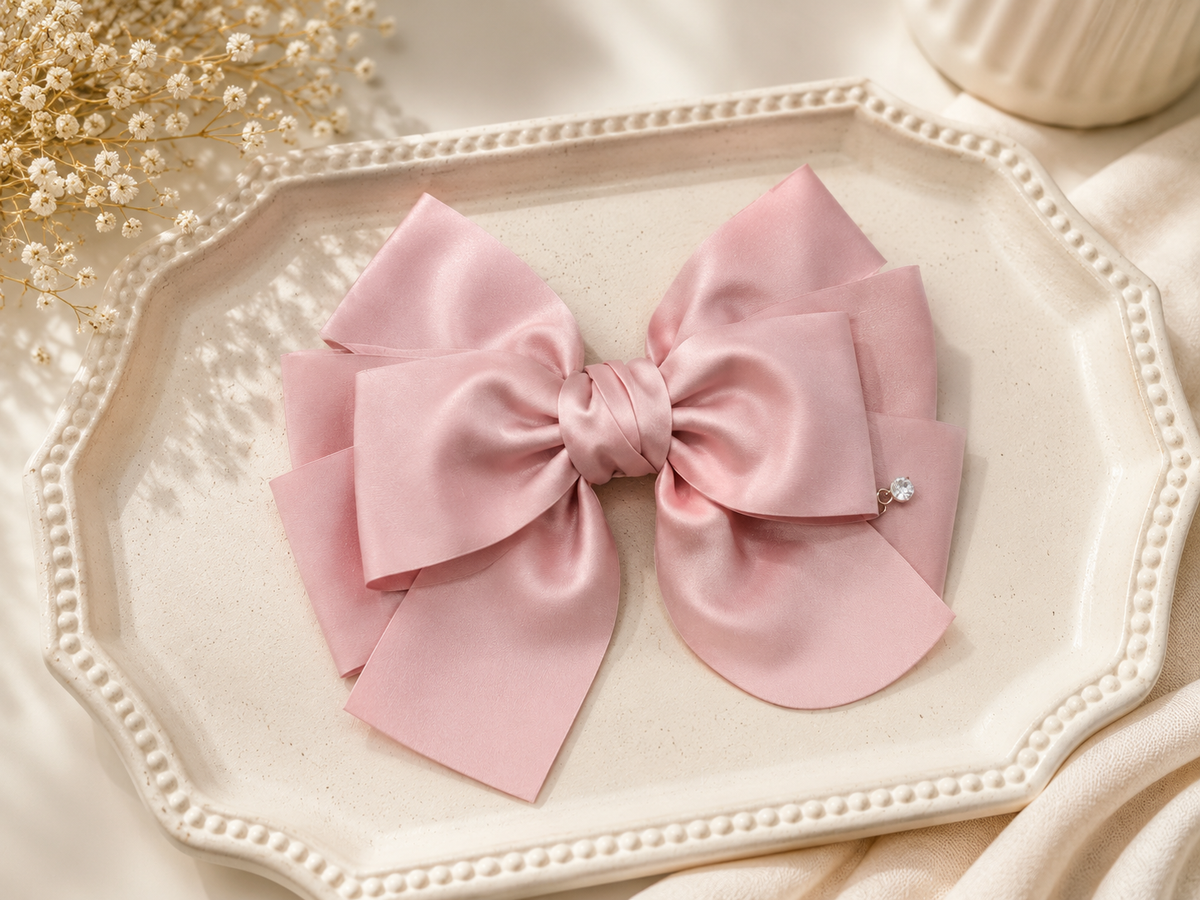 Elegant Pink Satin Bow Hair Clip for Women & Girls