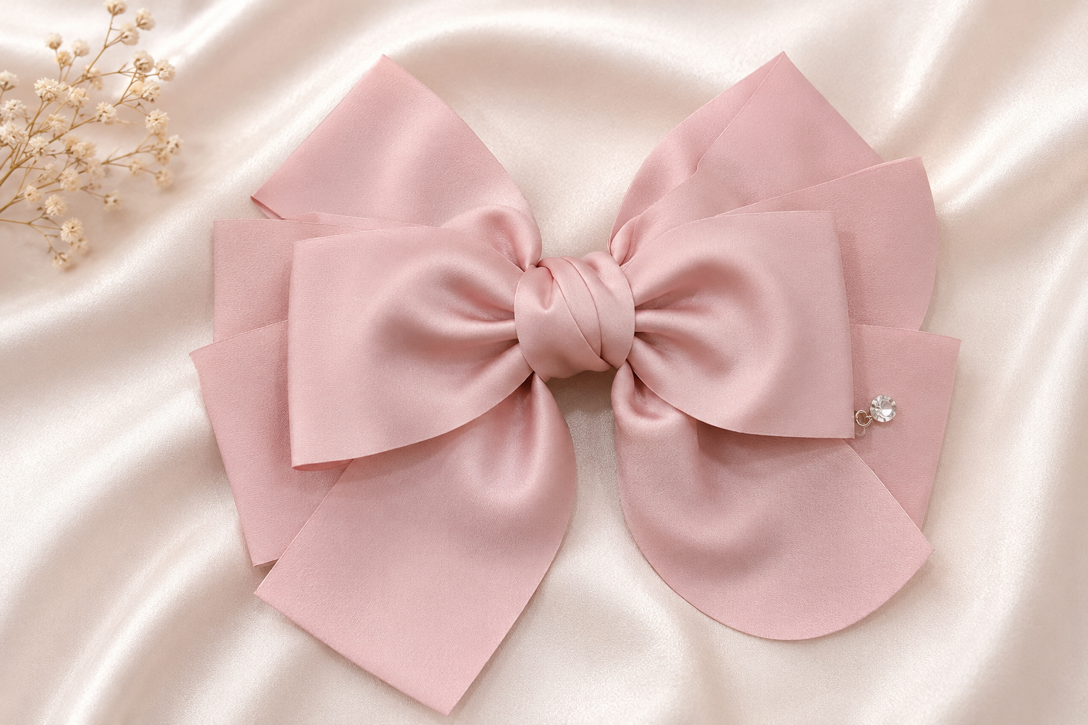 Elegant Pink Satin Bow Hair Clip for Women & Girls