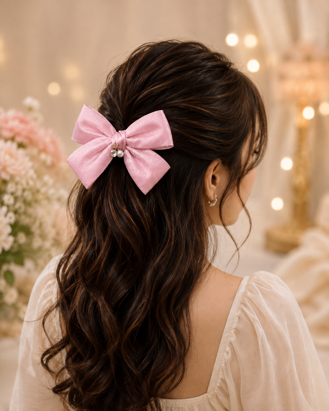 Pink Pearl Charm Hair Bow