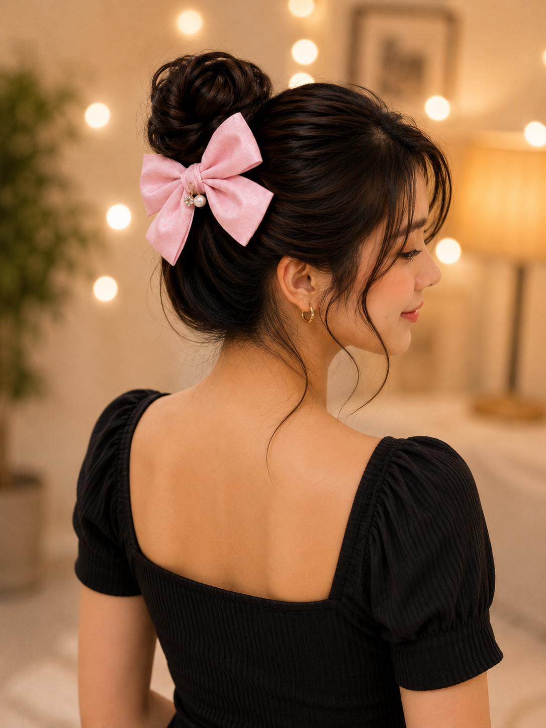 Pink Pearl Charm Hair Bow