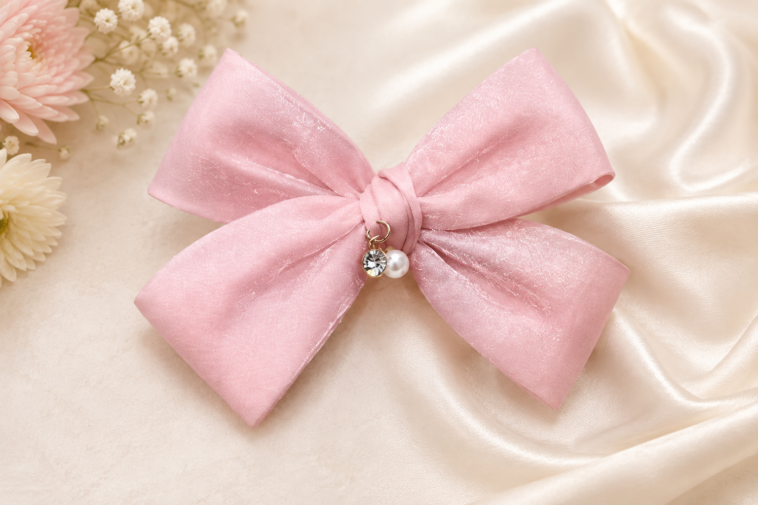 Pink Pearl Charm Hair Bow